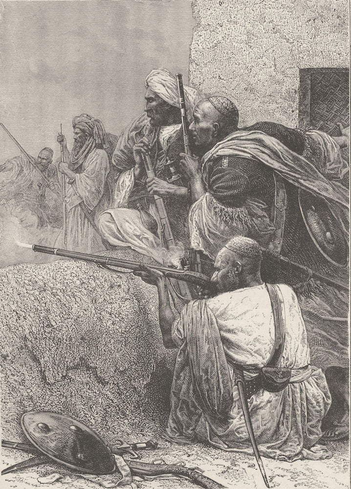 PAKISTAN. Afridis firing on British troops 1891 old antique print picture